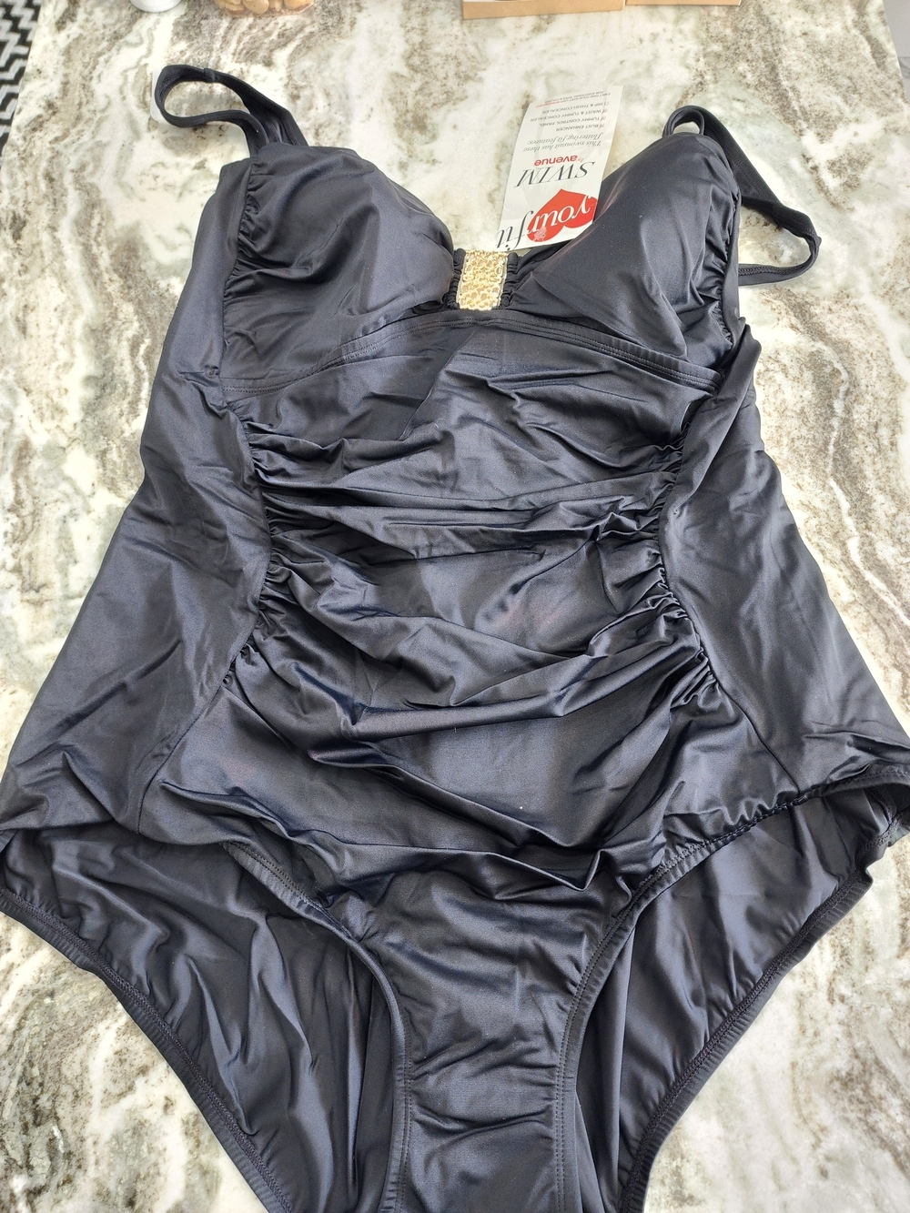 Avenue Black One-Piece Swimsuit with Gold Accent